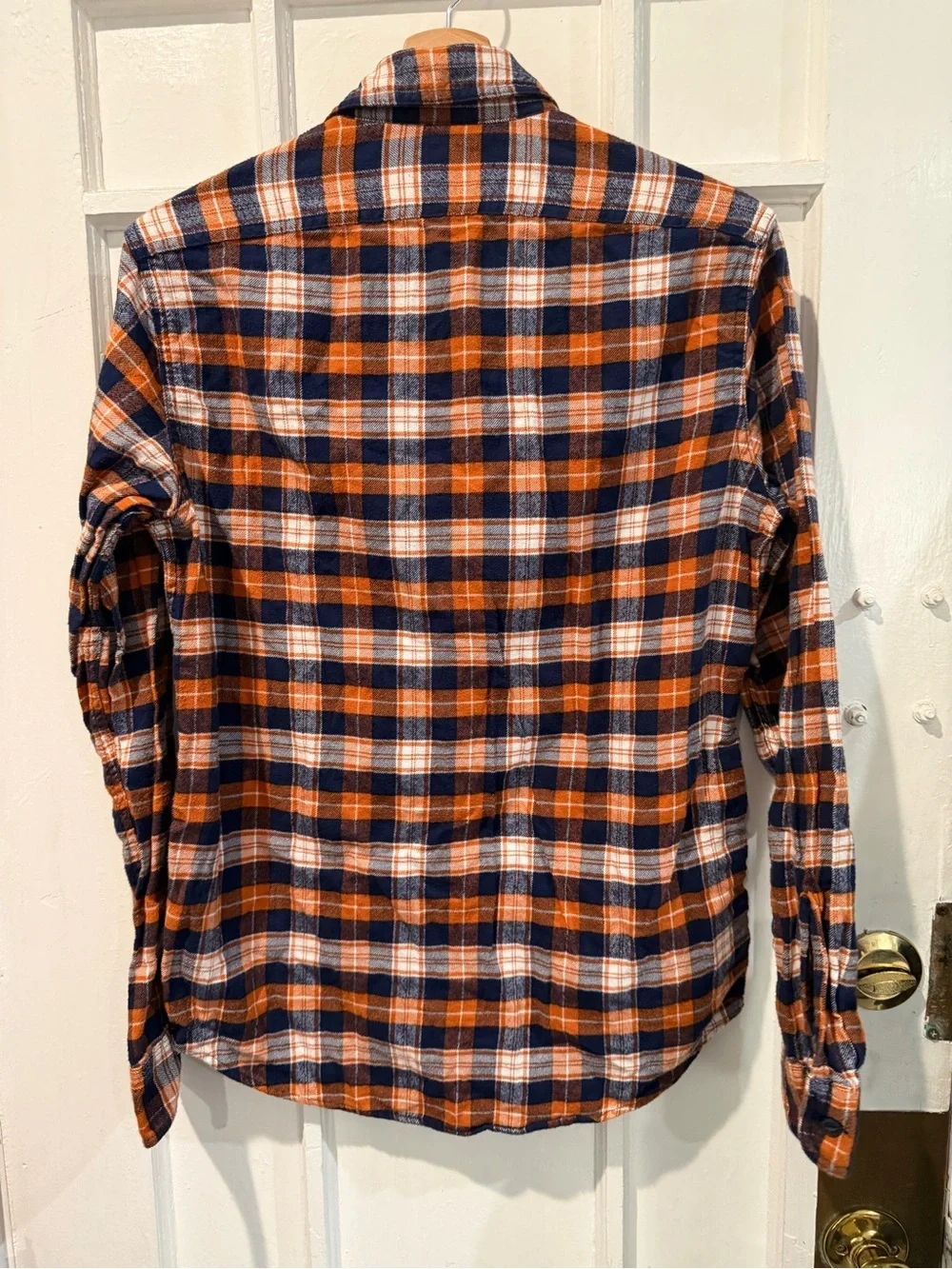J. Crew Orange, Navy & White Plaid Flannel Button-Down Shirt